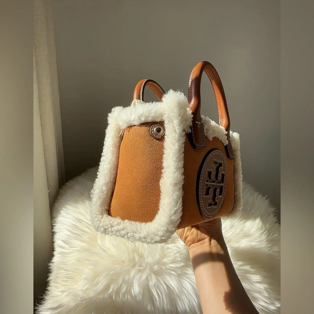 Tory Burch Ella Mini Leather & Shearling Tote. - Picture 5 of 14